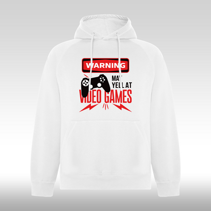 Hanorac alb personalizat gaming "Warning, May Yell At Video Games" streetwear

