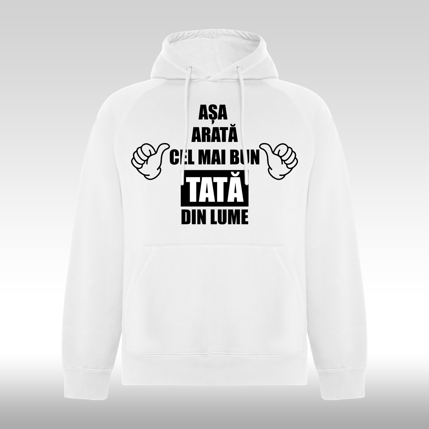 Hanorac alb personalizat urban "Asa Arata Cel Mai Bun Tata Din Lume" streetwear
