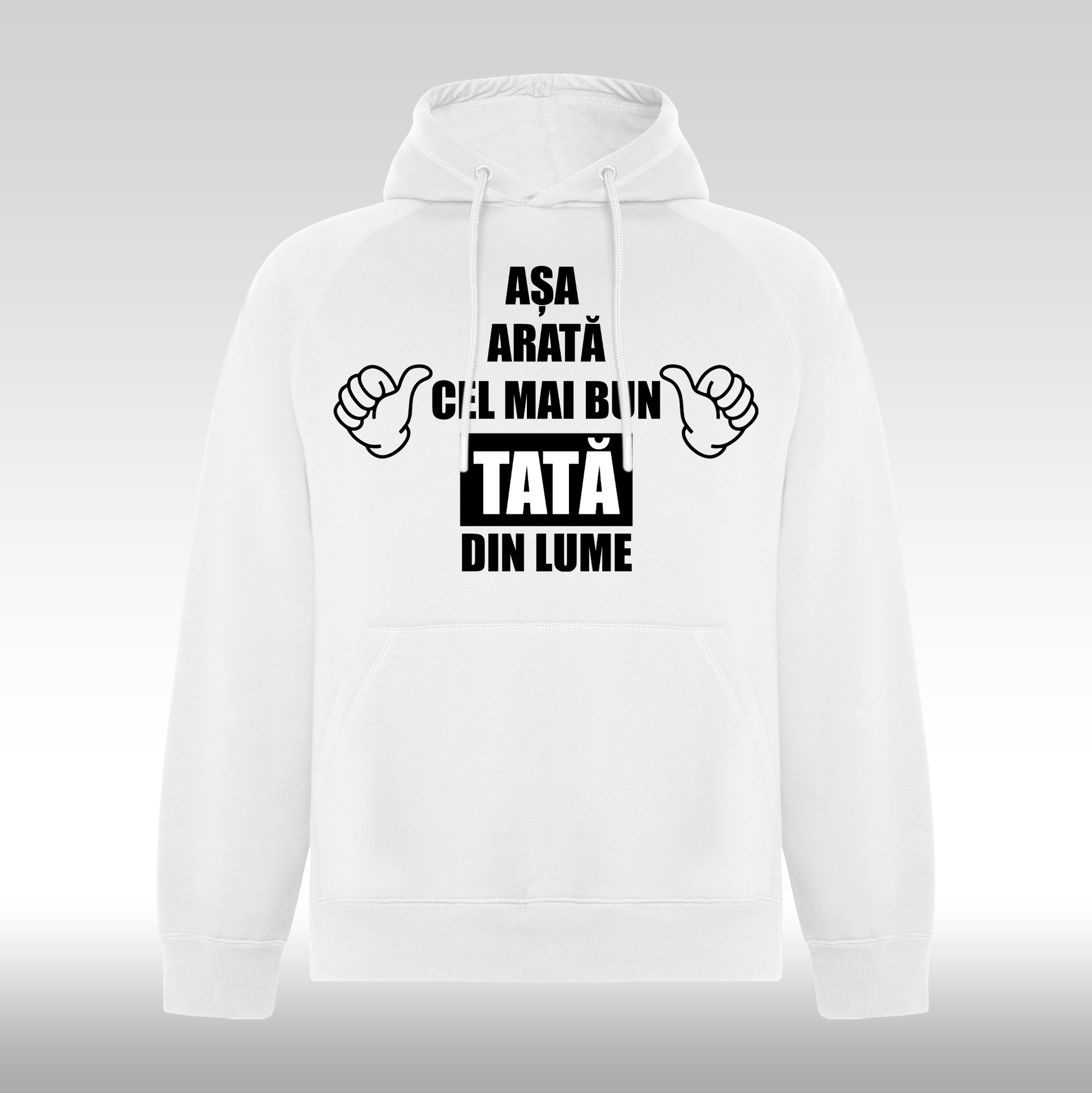 Hanorac alb personalizat urban "Asa Arata Cel Mai Bun Tata Din Lume" streetwear
