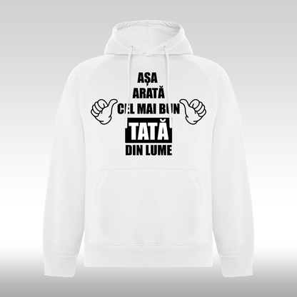 Hanorac alb personalizat urban "Asa Arata Cel Mai Bun Tata Din Lume" streetwear
