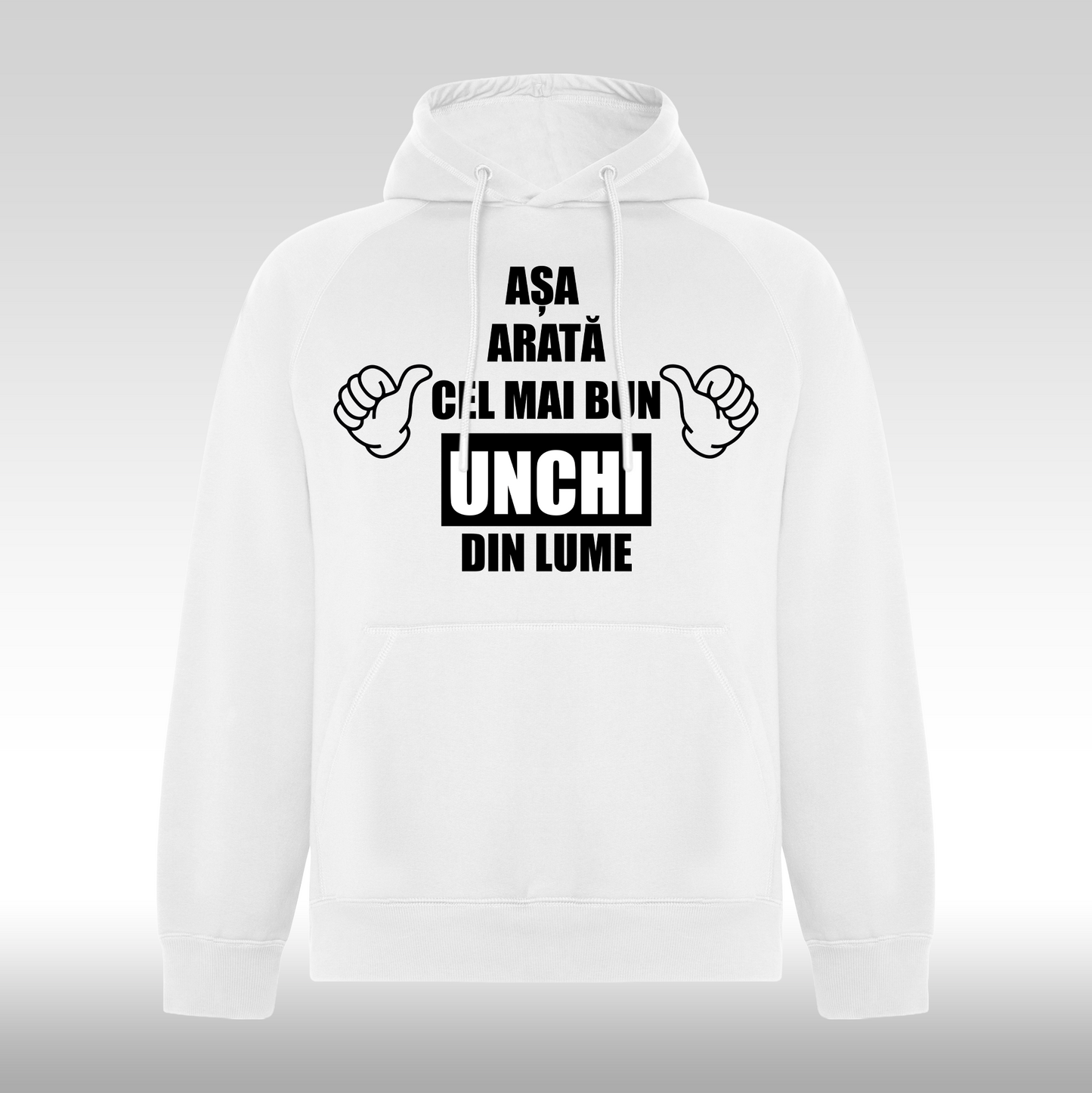 Hanorac alb personalizat urban "Asa Arata Cel Mai Bun Unchi Din Lume" streetwear
