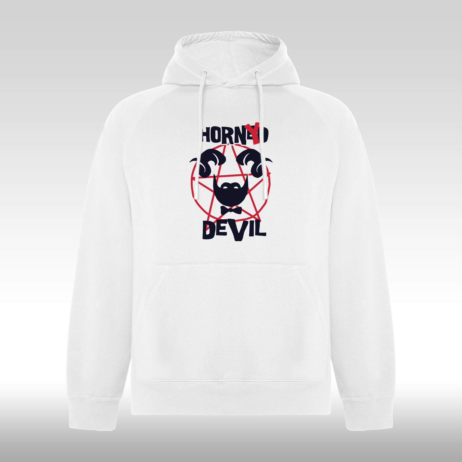 Hanorac alb personalizat mesaj "Horny Devil" streetwear
