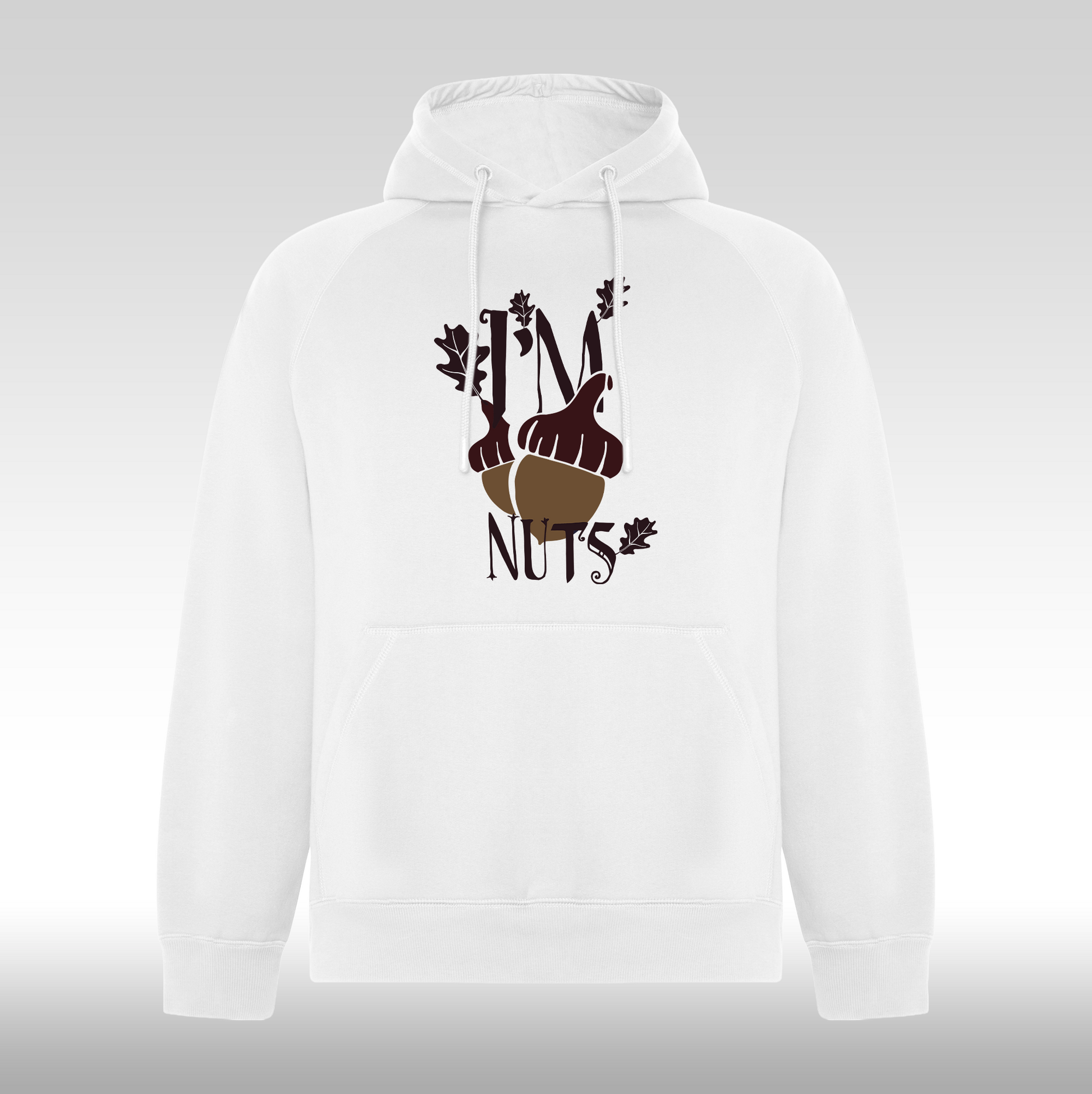 Hanorac alb personalizat mesaj "I'm Nuts" streetwear
