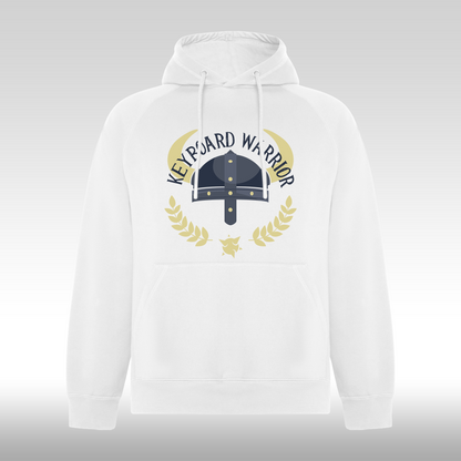 Hanorac alb personalizat mesaj "Keyboard Warrior" streetwear
