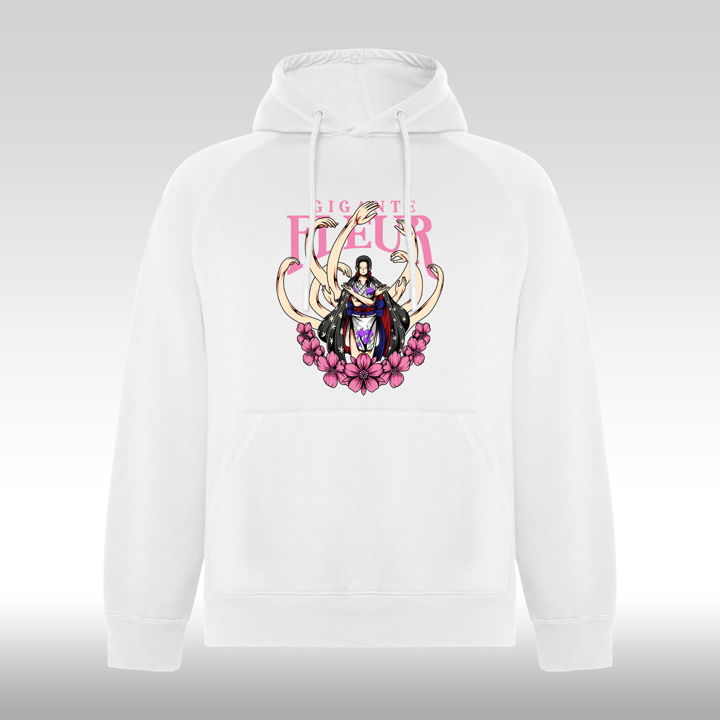 Hanorac alb personalizat anime "Gigante Fleur" streetwear
