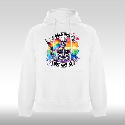 Hanorac alb personalizat pride "Dead Inside, But Gay AF" streetwear
