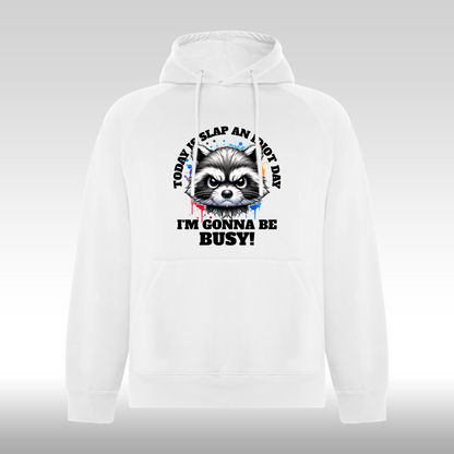 Hanorac alb  personalizat raton "Today Is Slap An Idiot Day, I'm Gonna Be Busy" streetwear
