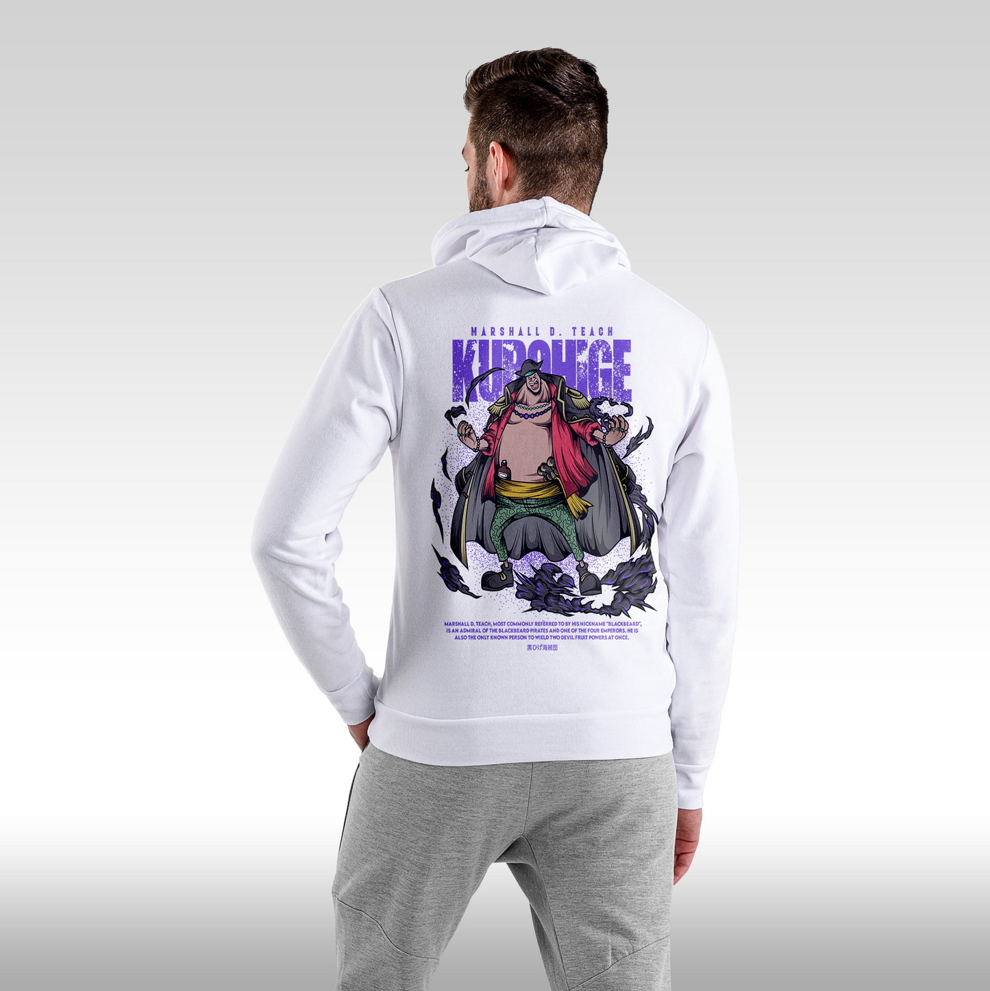Hanorac alb personalizat spate barbat anime "Kurohige" streetwear

