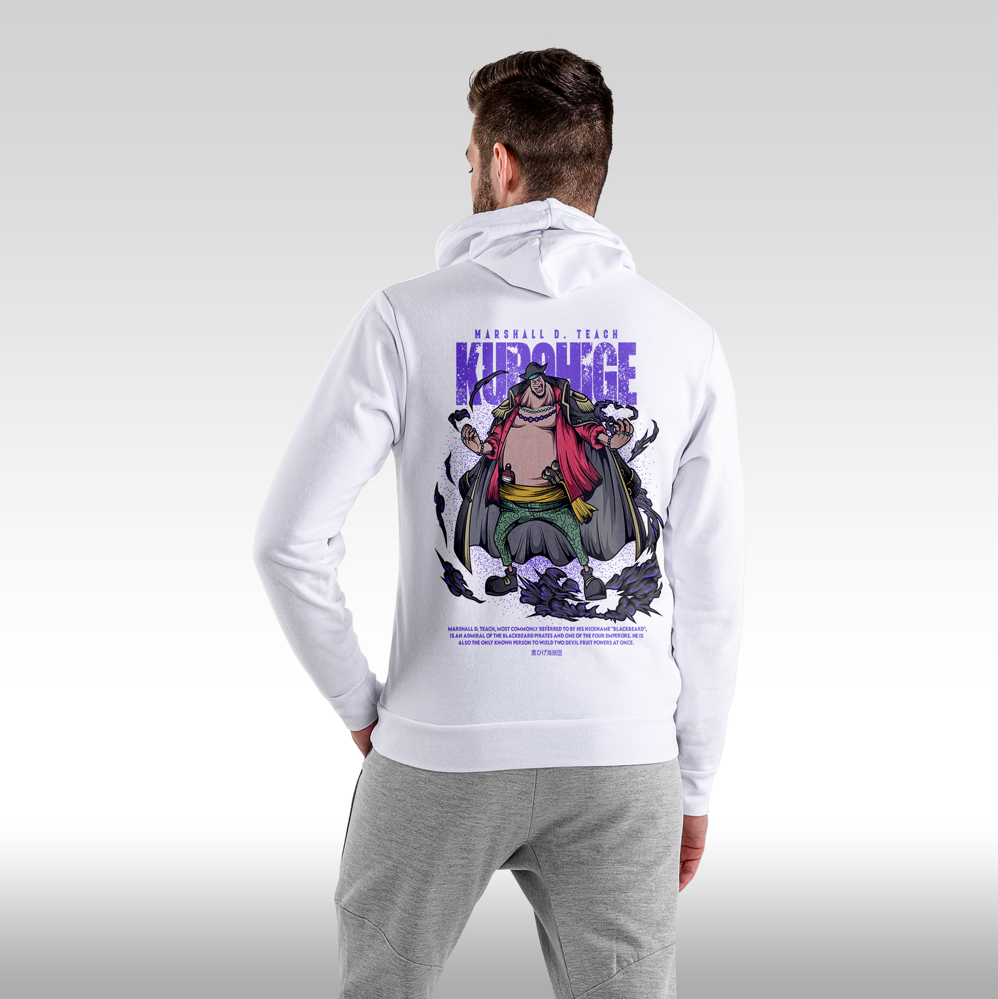 Hanorac alb personalizat spate barbat anime "Kurohige" streetwear
