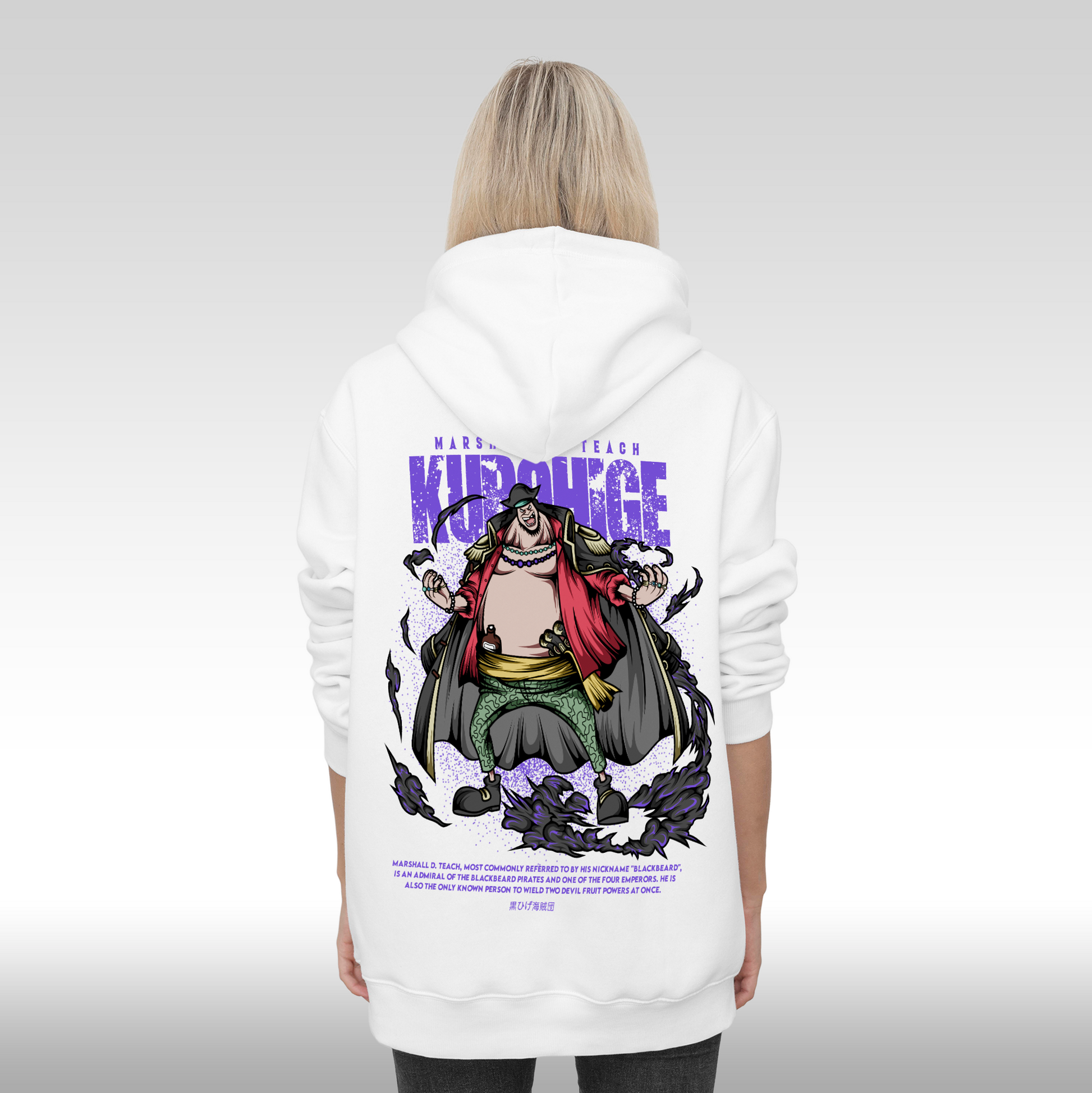 Hanorac alb personalizat spate Dama anime "Kurohige" streetwear
