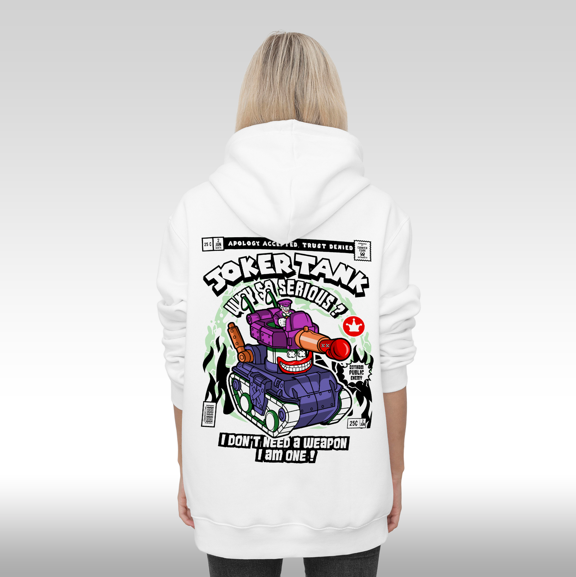 Hanorac alb personalizat Spate dama urban "The Joker" streetwear
