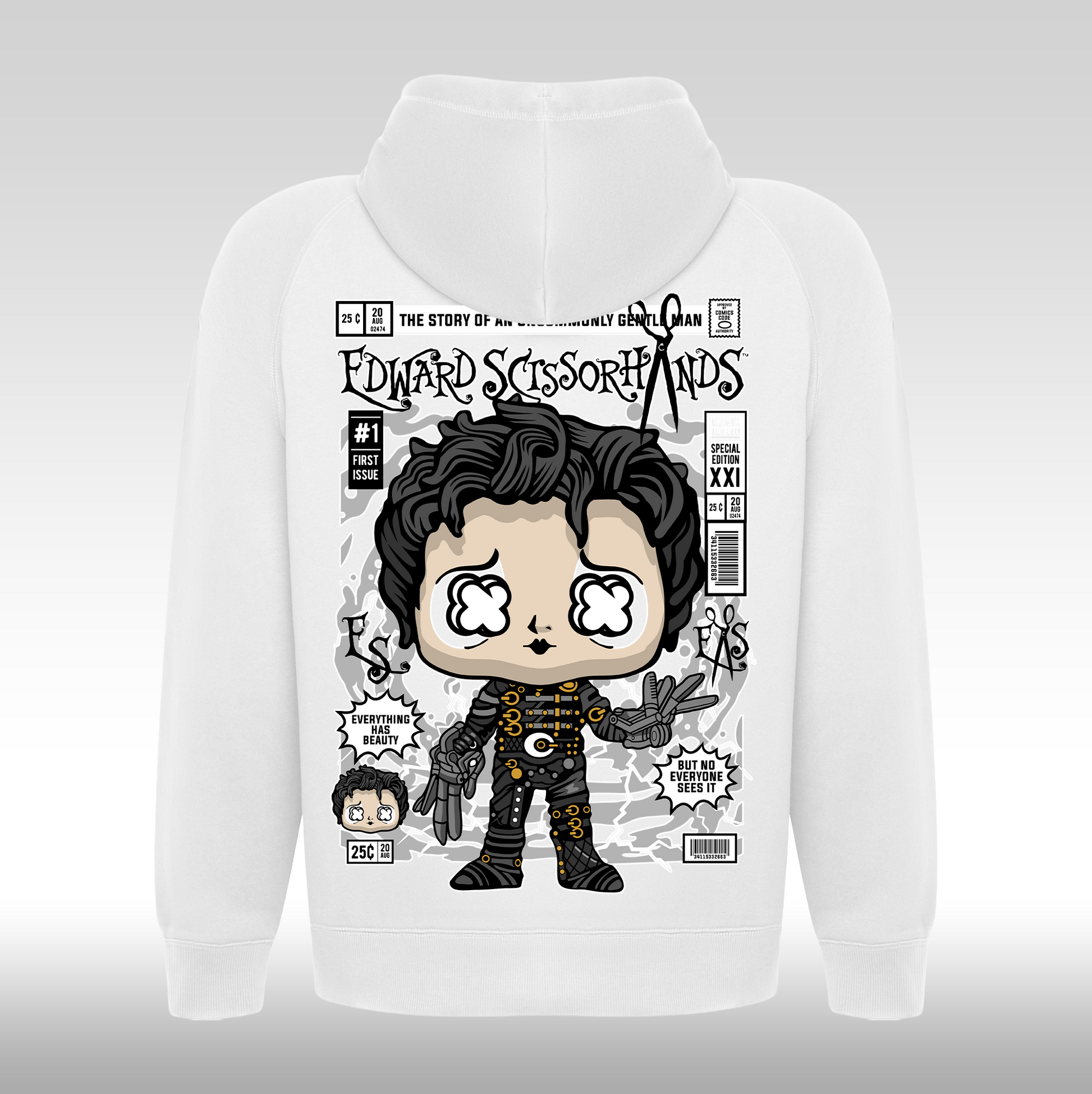 Hanorac alb personalizat spate urban "Edward Scissorhands" streetwear
