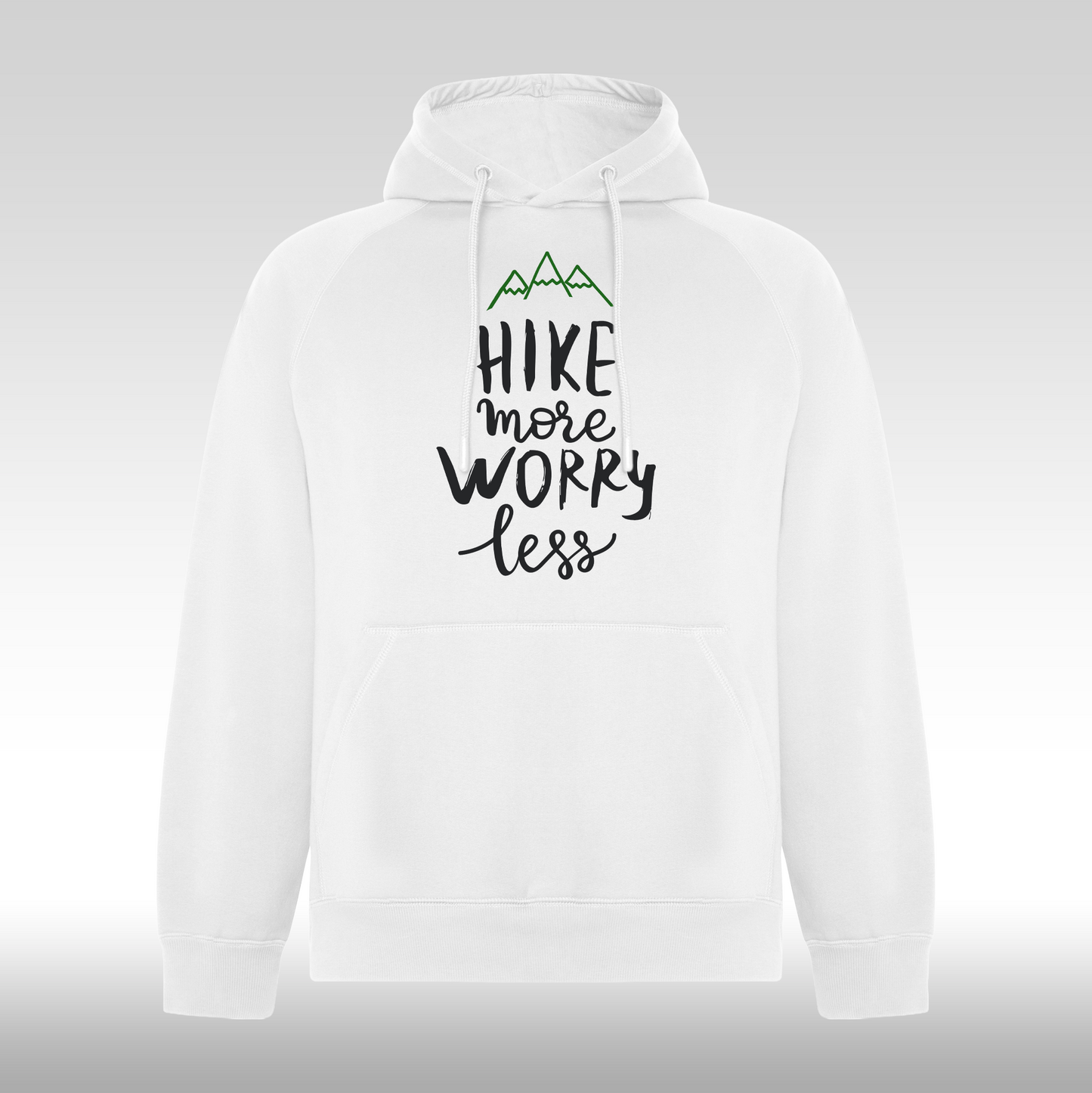 Hanorac alb personalizat sport "Hike More, Worry Less" streetwear
