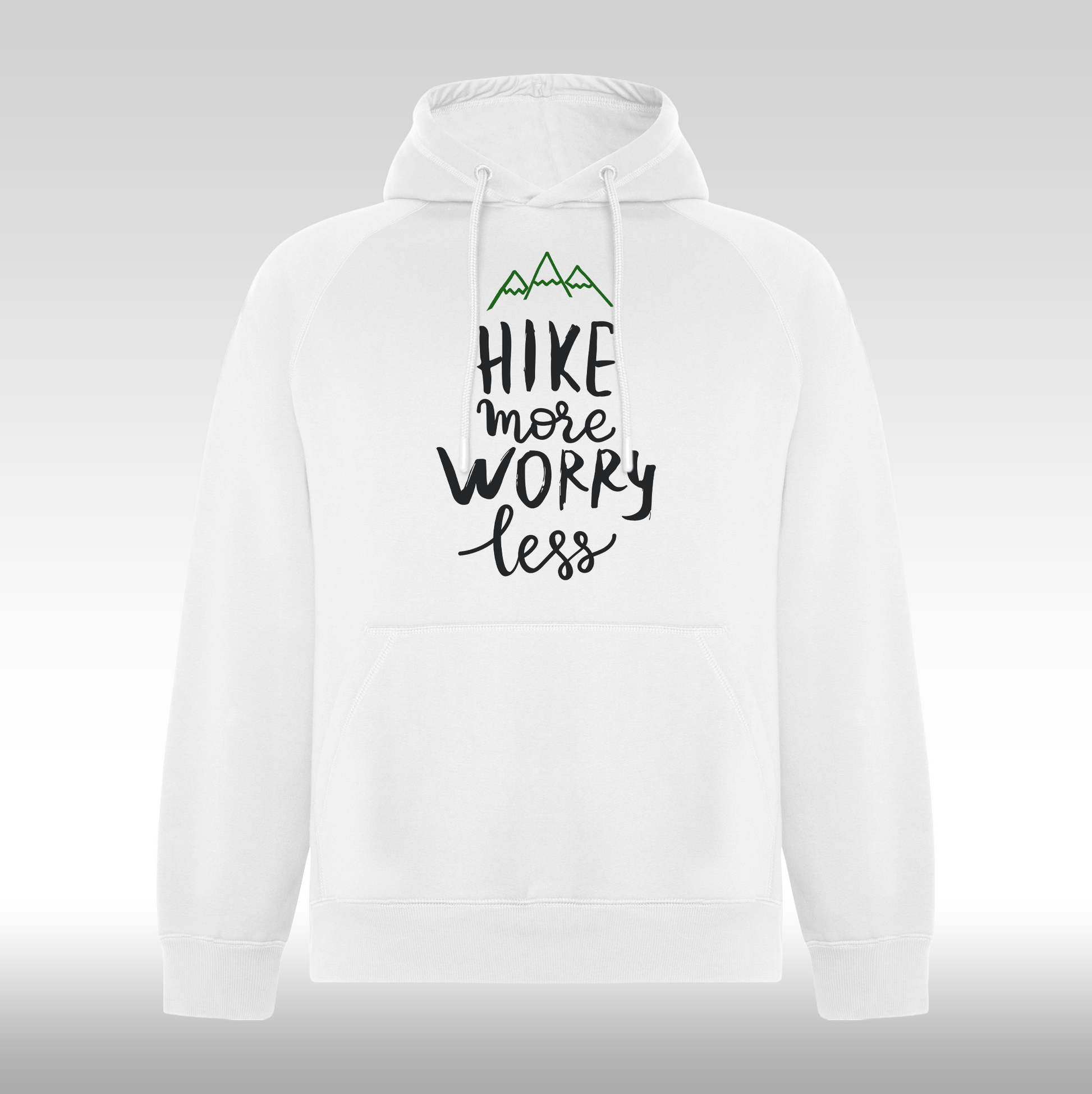 Hanorac alb personalizat sport "Hike More, Worry Less" streetwear
