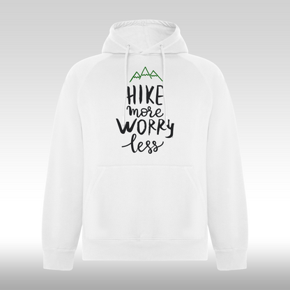 Hanorac alb personalizat sport "Hike More, Worry Less" streetwear

