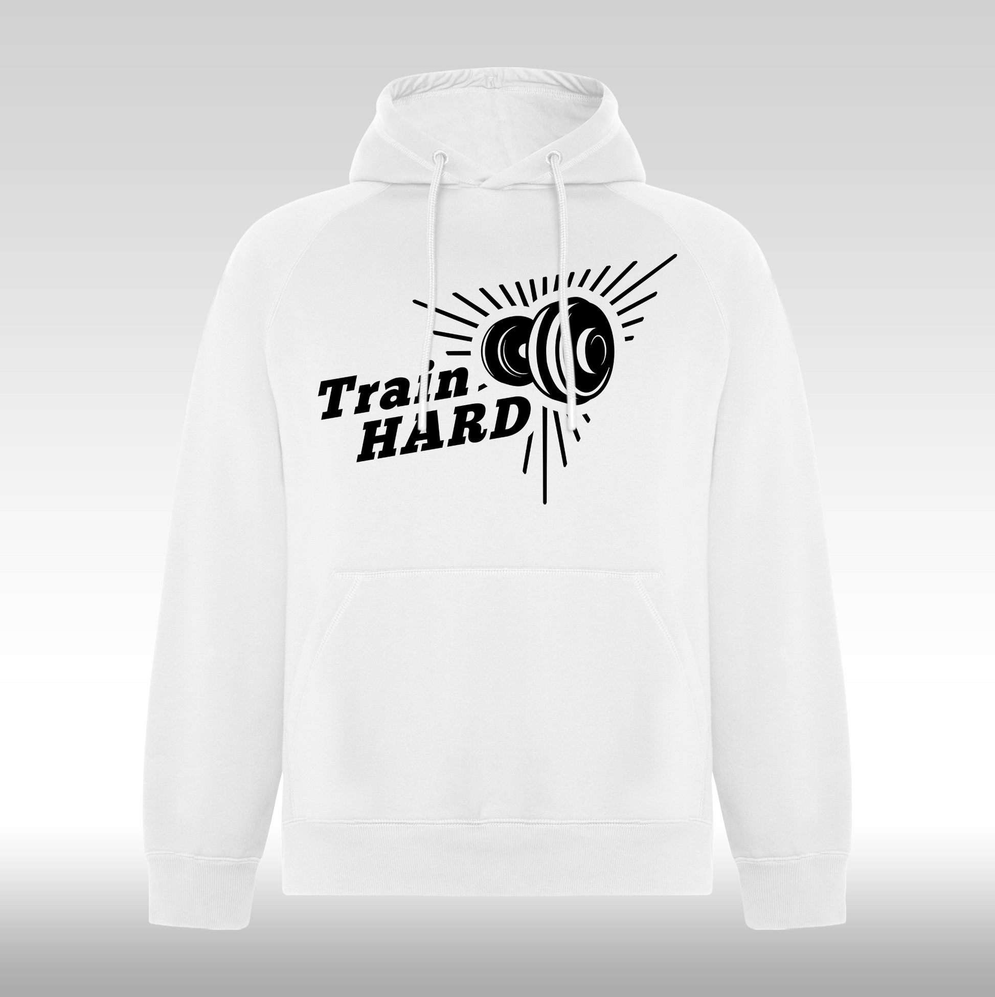 Hanorac alb personalizat sport "Train Hard" streetwear
