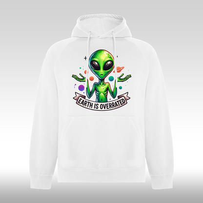 Hanorac alb personalizat urban "Alien: Earth Is Overrated" streetwear
