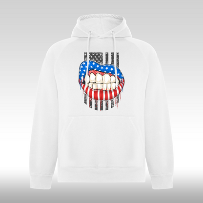 Hanorac alb personalizat urban "American Lips" streetwear
