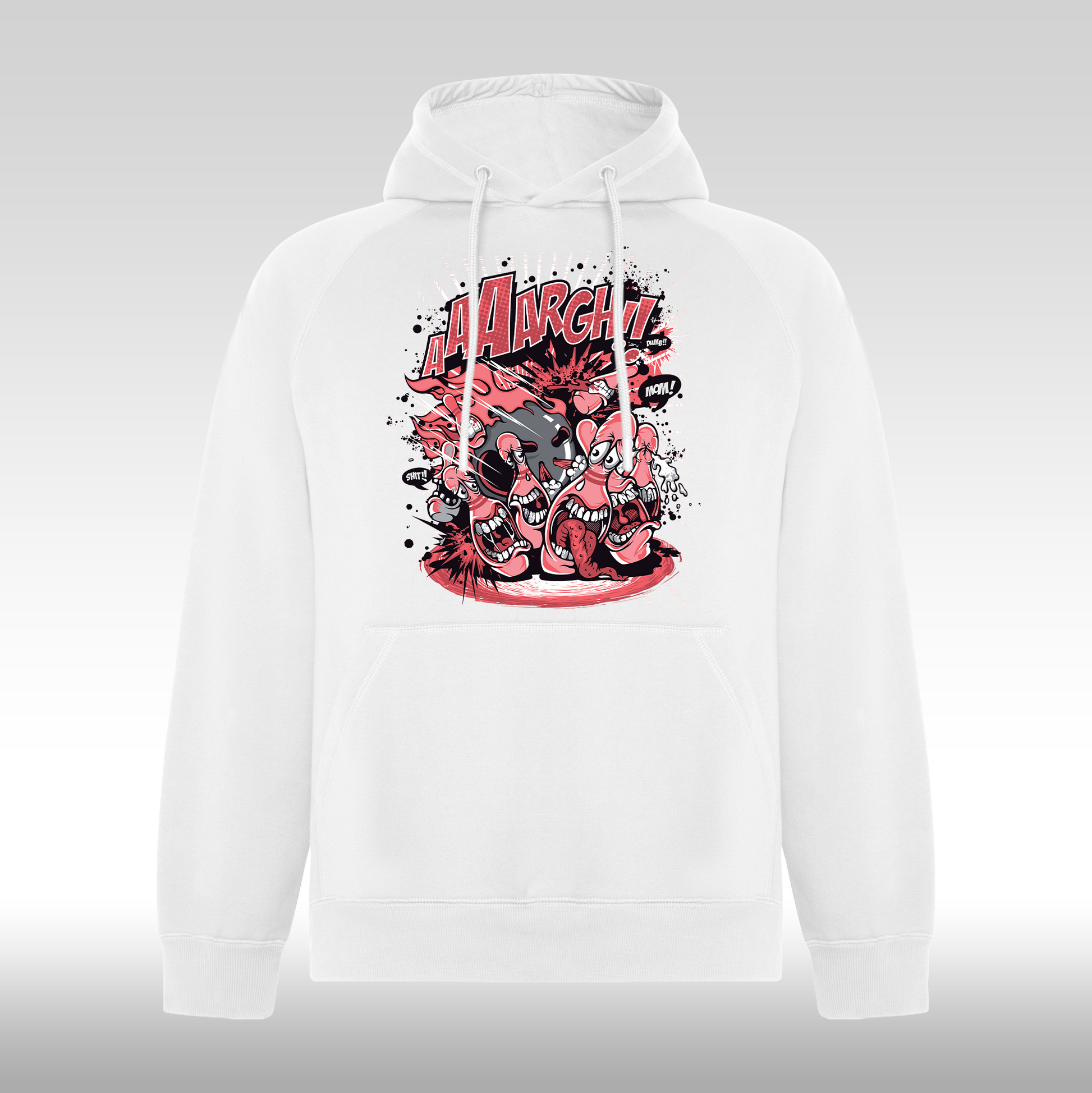 Hanorac alb personalizat urban "Cartoon Chaos" streetwear
