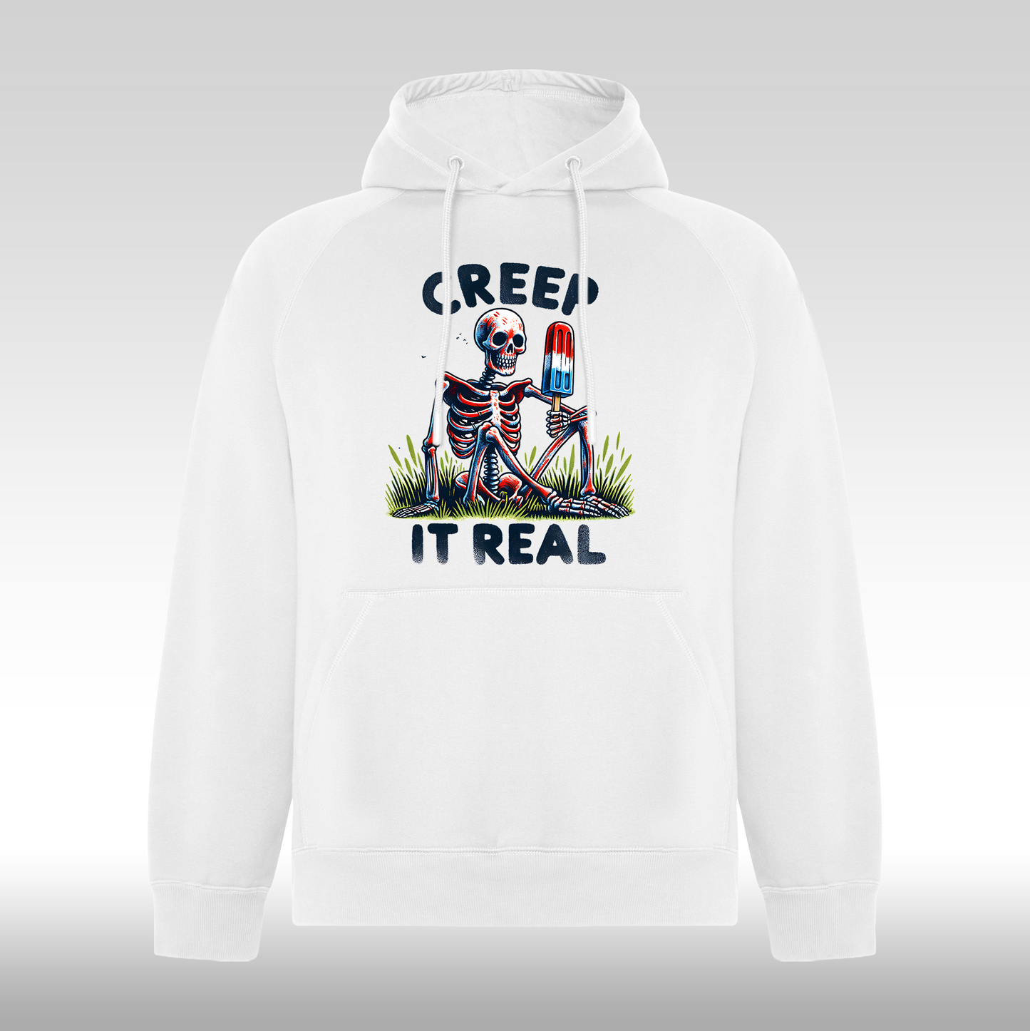 Hanorac alb personalizat urban "Creep It Real" streetwear
