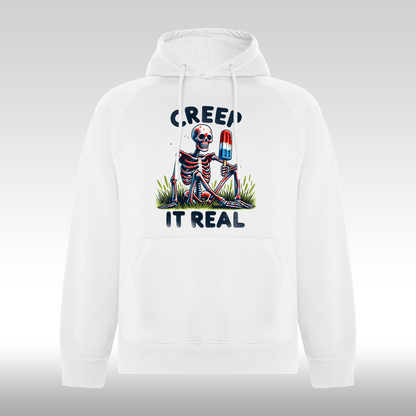 Hanorac alb personalizat urban "Creep It Real" streetwear
