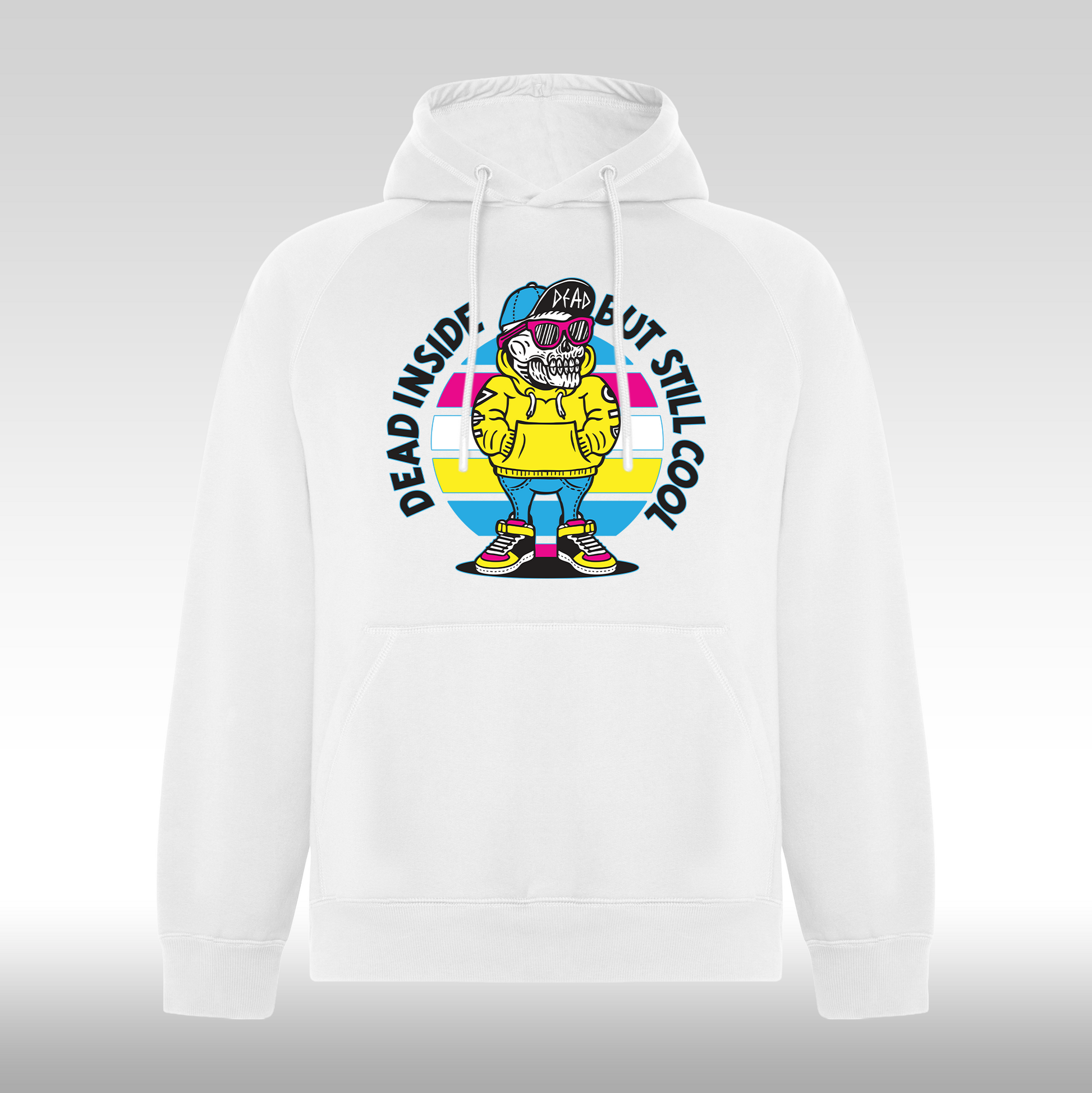 Hanorac alb personalizat urban "Dead Inside, But Still Cool" streetwear
