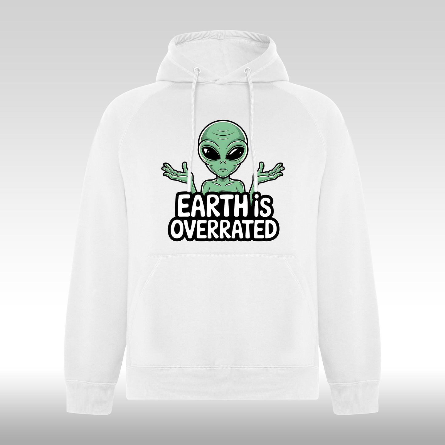 Hanorac alb personalizat urban "Earth Is Overrated" streetwear
