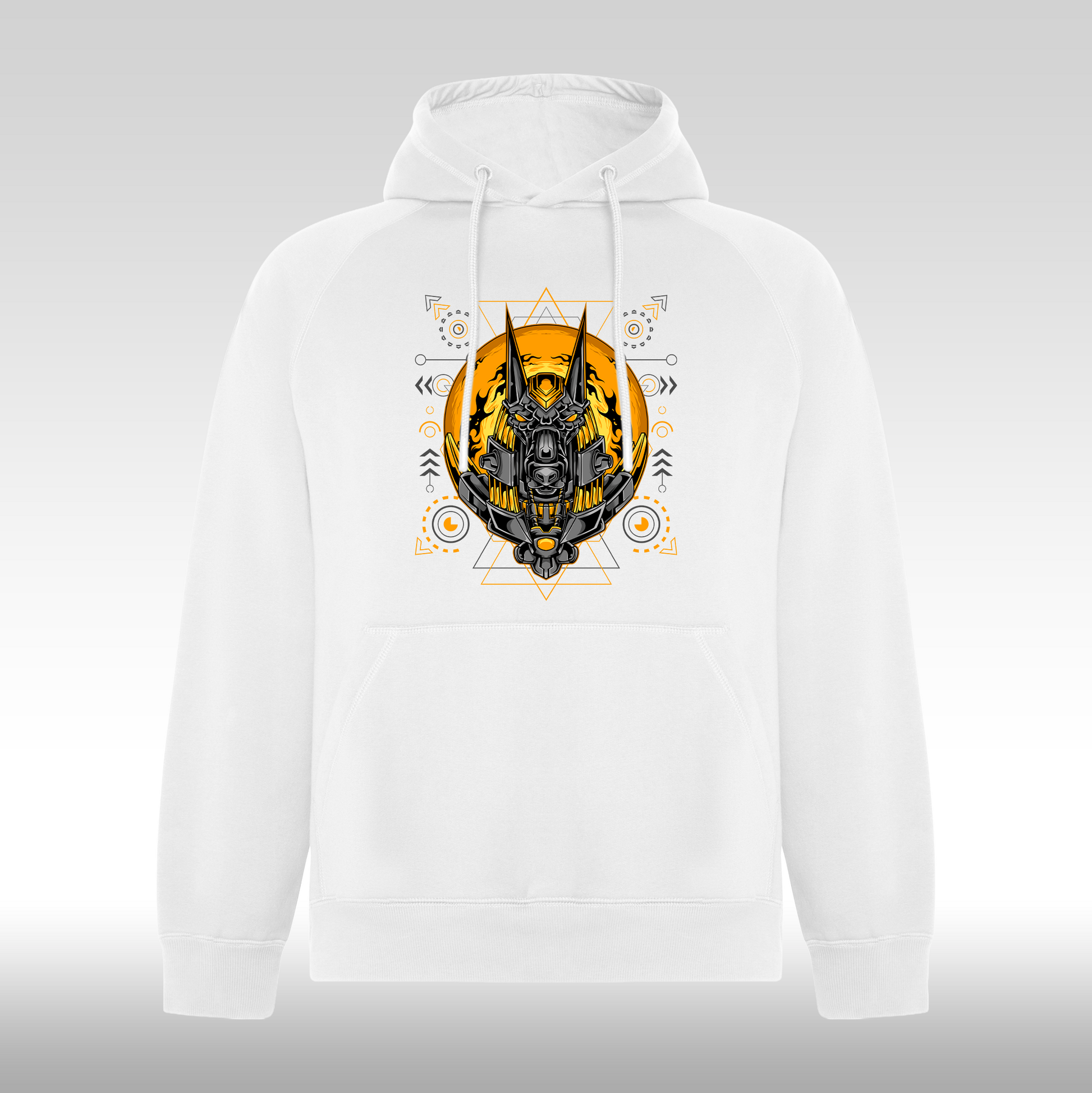 Hanorac alb personalizat urban "Galactic Anubis" streetwear
