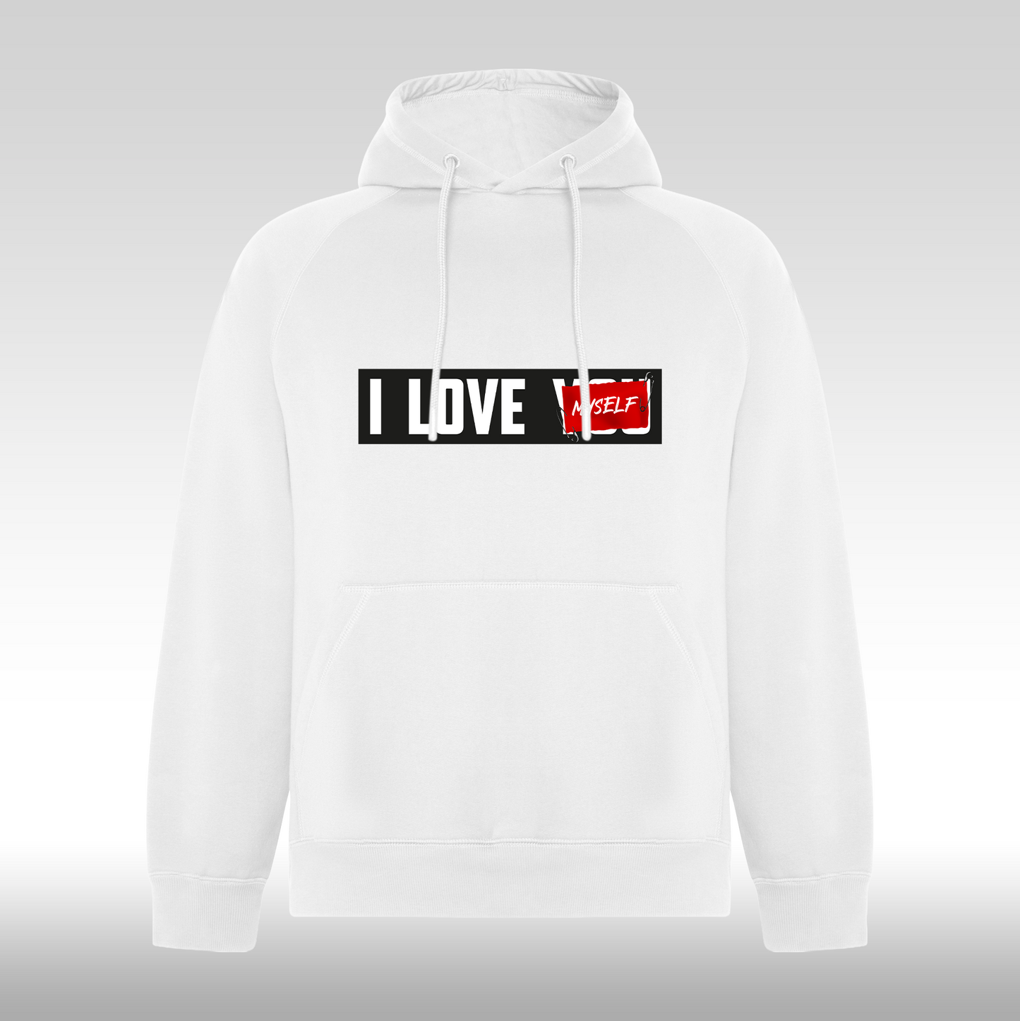 Hanorac alb personalizat urban "I love Myself" streetwear
