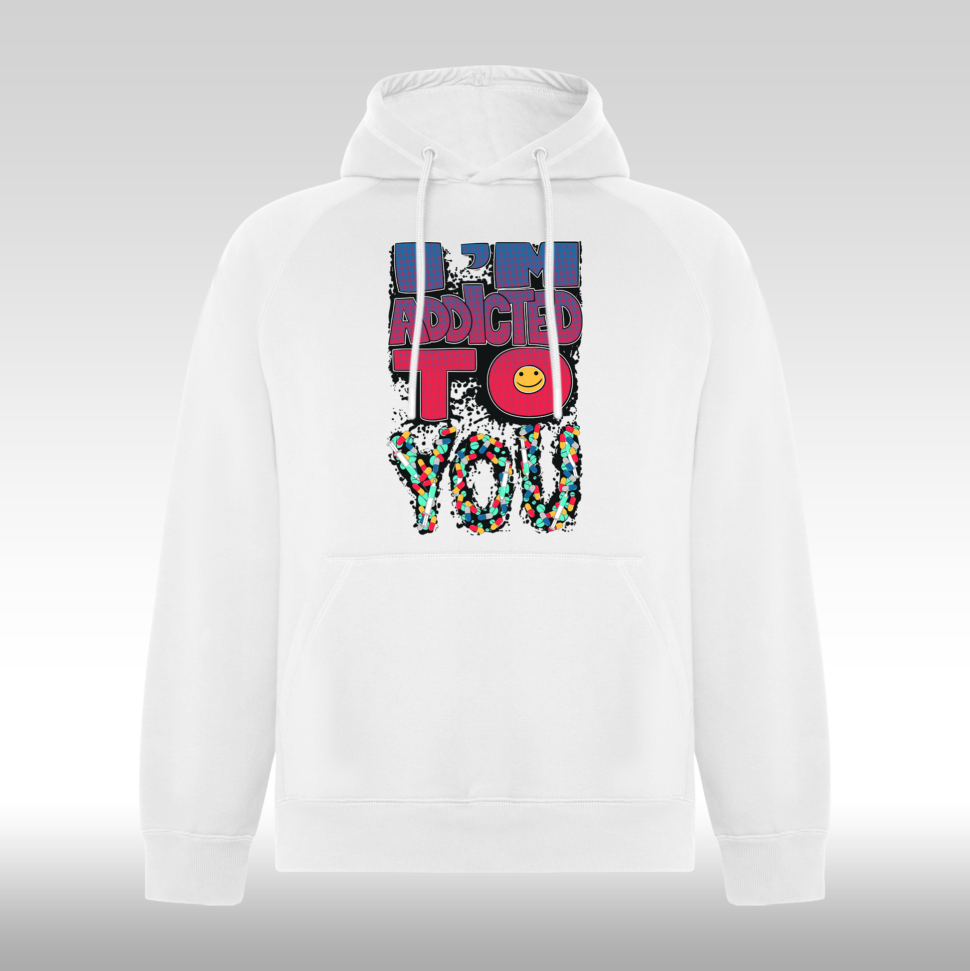 Hanorac alb personalizat urban "I'm Addicted To You" streetwear
