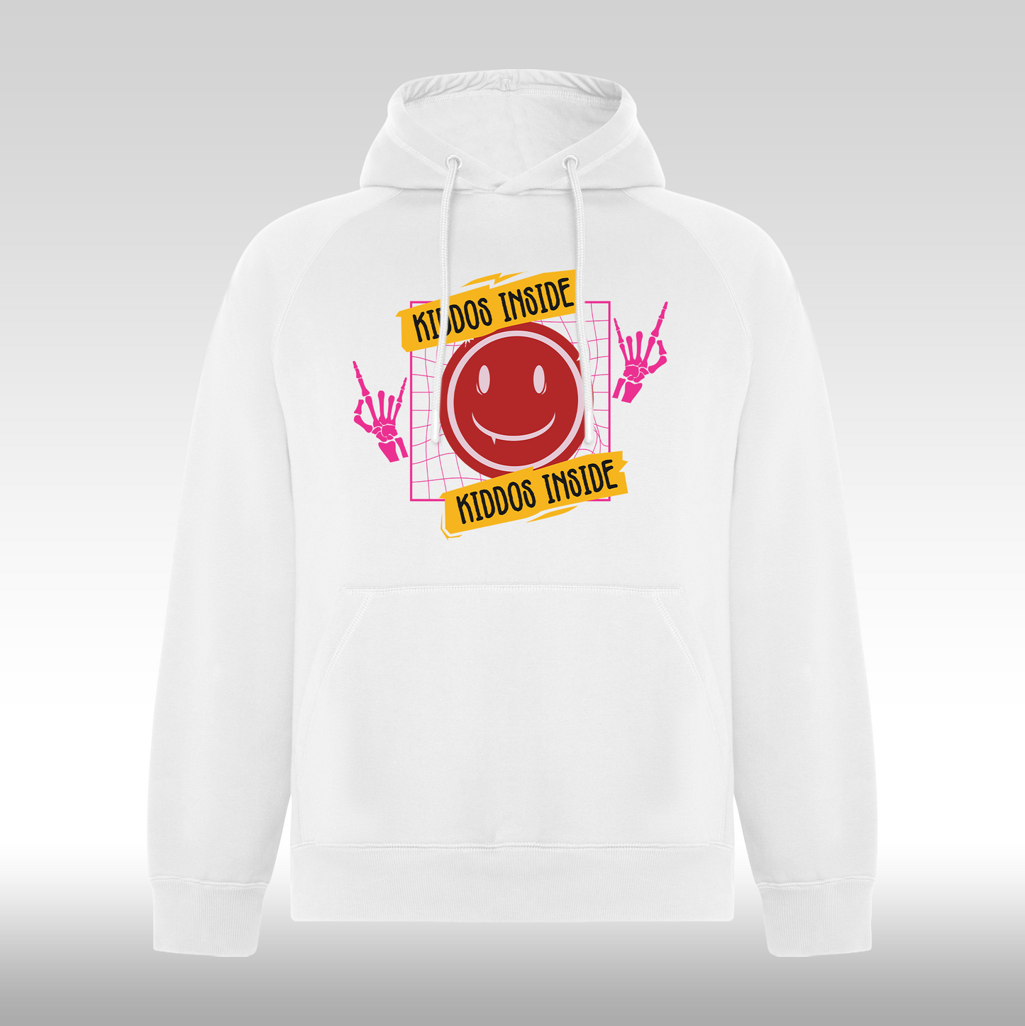Hanorac alb personalizat urban "Kiddos Inside" streetwear
