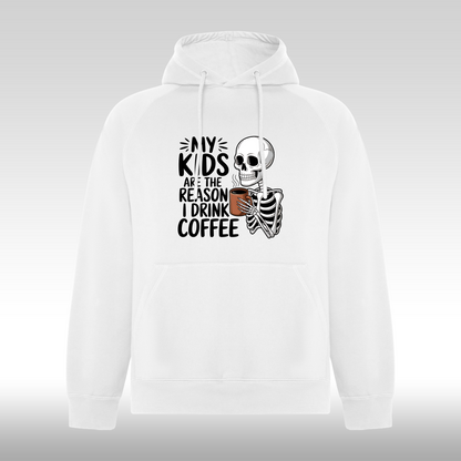 Hanorac alb personalizat urban "My Kids Are The Reason I Drink Coffee" streetwear
