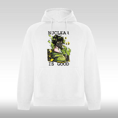 Hanorac alb personalizat urban "Nuclear Is Good" streetwear
