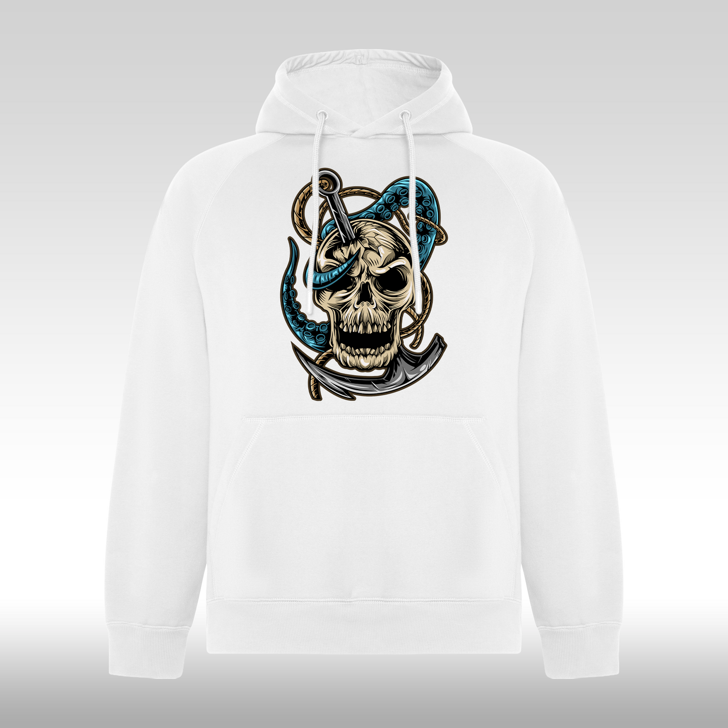 Hanorac alb personalizat urban craniu ancora "Skull Anchor" streetwear
