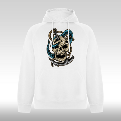 Hanorac alb personalizat urban craniu ancora "Skull Anchor" streetwear
