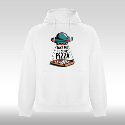 Hanorac alb personalizat urban "Take Me To Your Pizza" streetwear
