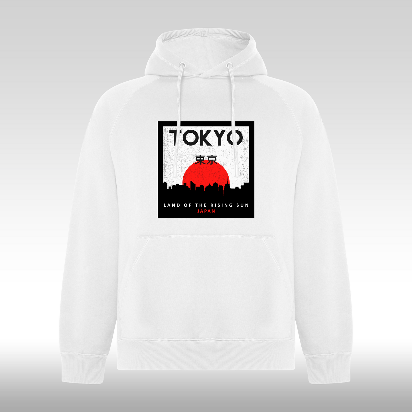 Hanorac alb personalizat urban "Tokyo! Land Of The Rising Sun, Japan" streetwear
