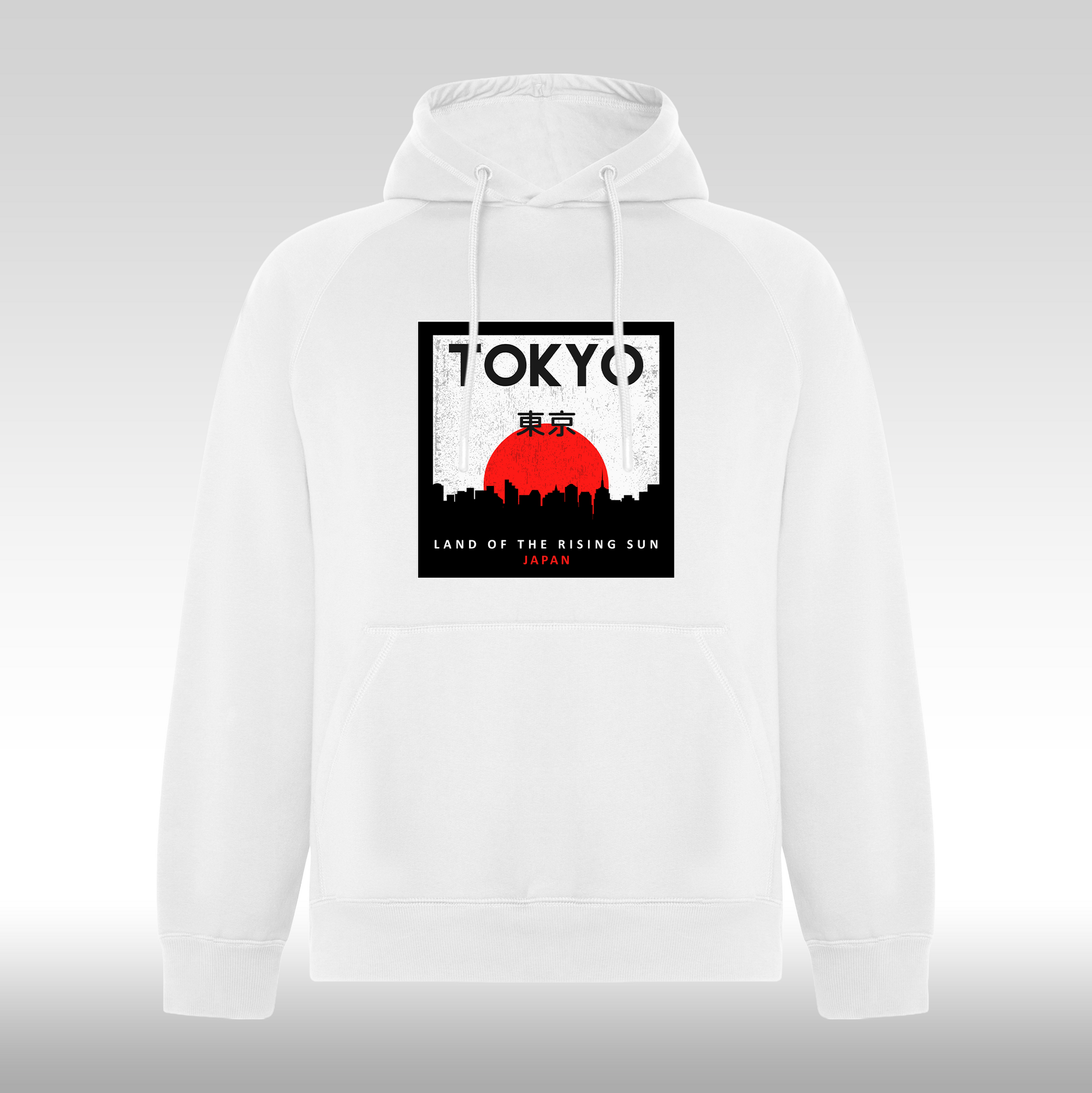 Hanorac alb personalizat urban "Tokyo! Land Of The Rising Sun, Japan" streetwear

