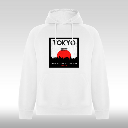 Hanorac alb personalizat urban "Tokyo! Land Of The Rising Sun, Japan" streetwear

