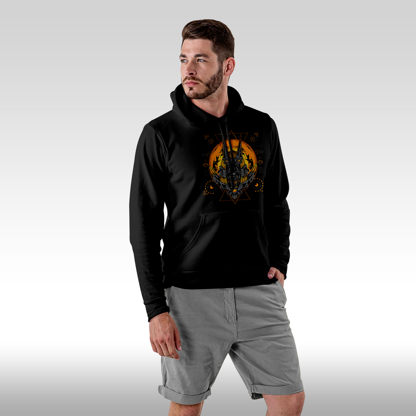 Hanorac negru personalizat Fata barbat urban "Galactic Anubis" streetwear
