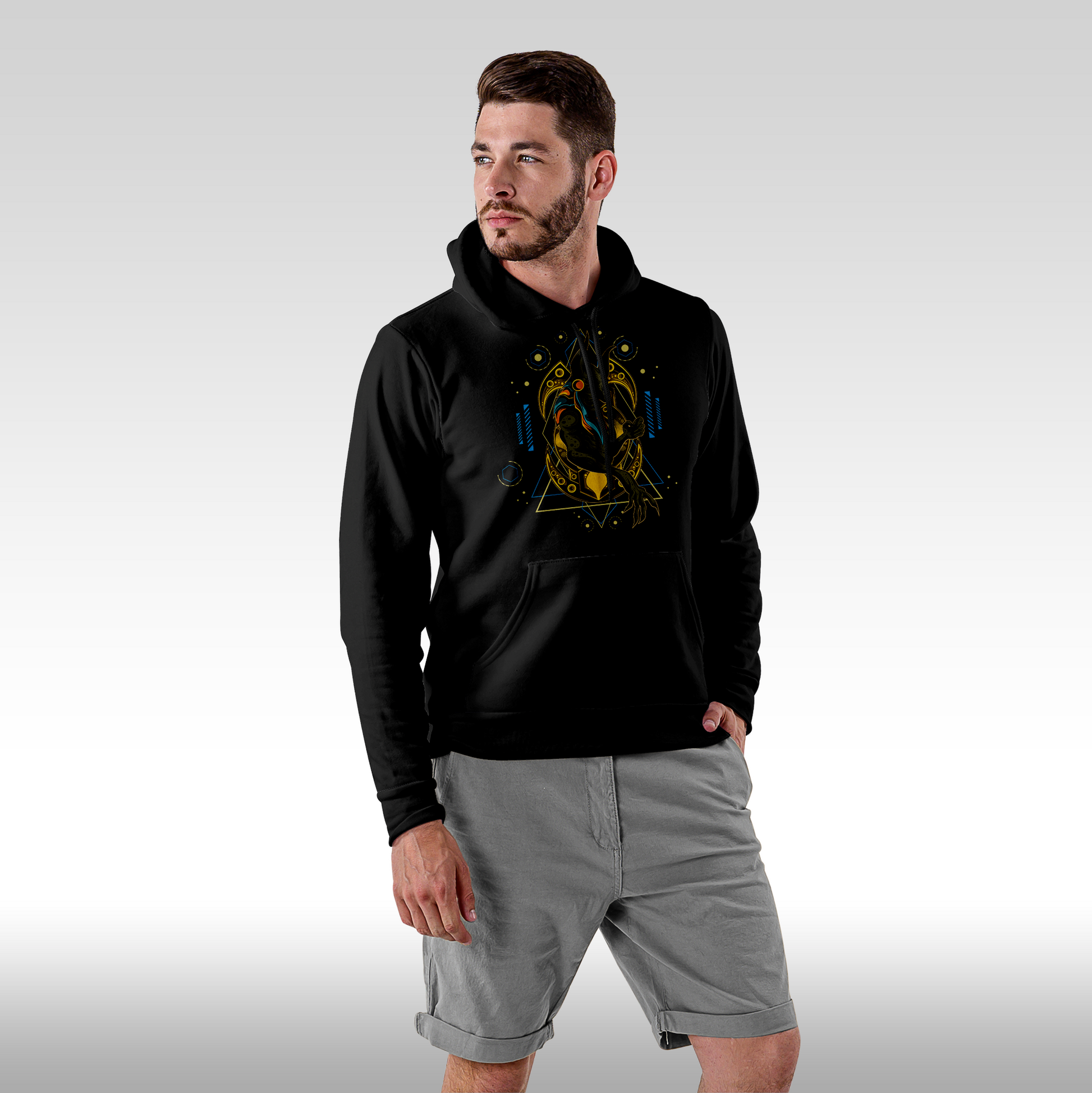 Hanorac negru personalizat Fata barbat urban "Geometric Anubis" streetwear
