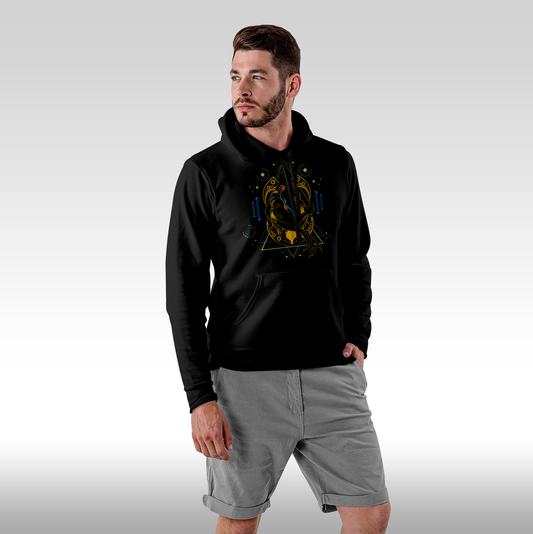 Hanorac negru personalizat Fata barbat urban "Geometric Anubis" streetwear
