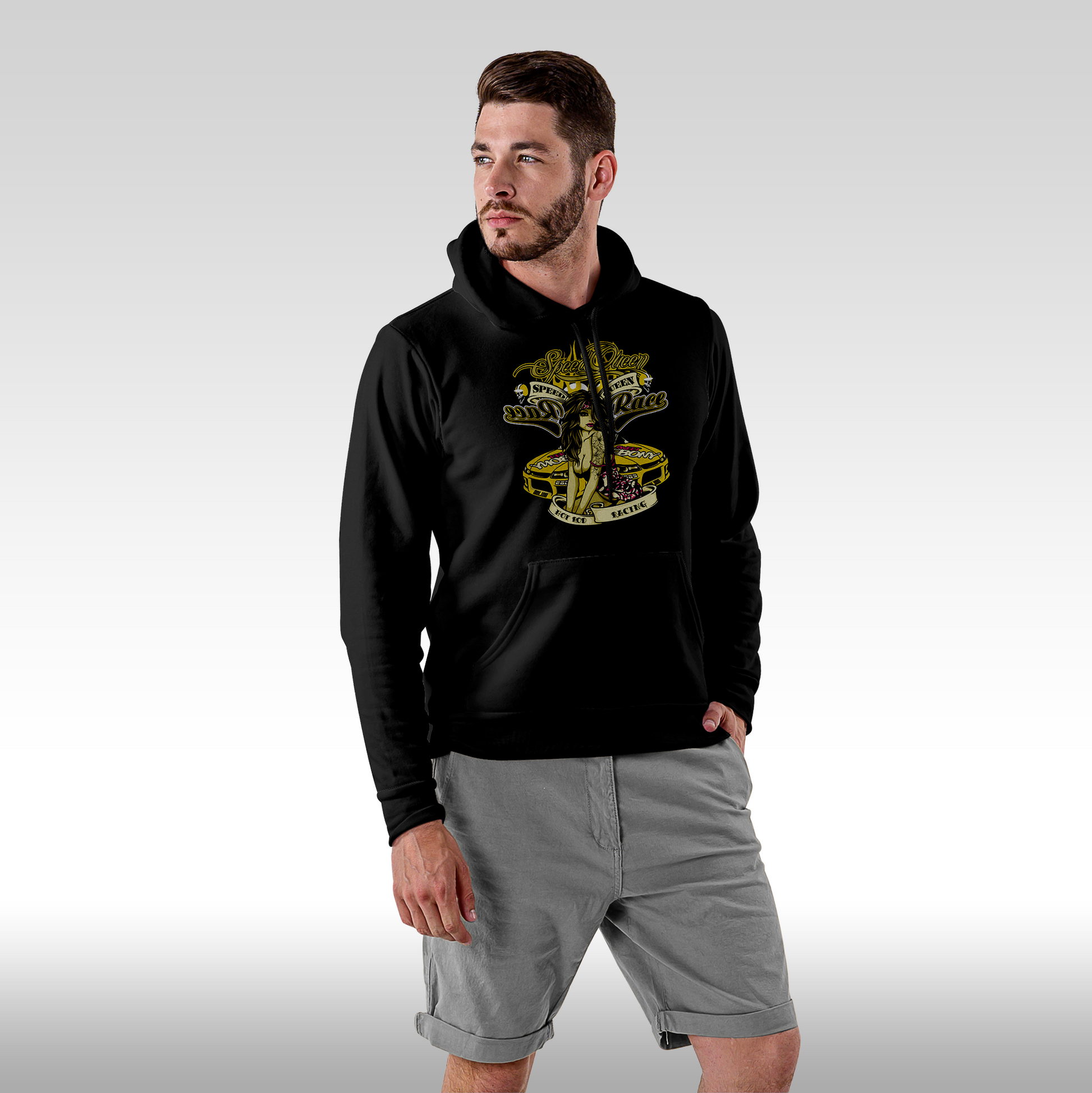 Hanorac negru personalizat Fata barbat urban "Speed Queen" streetwear
