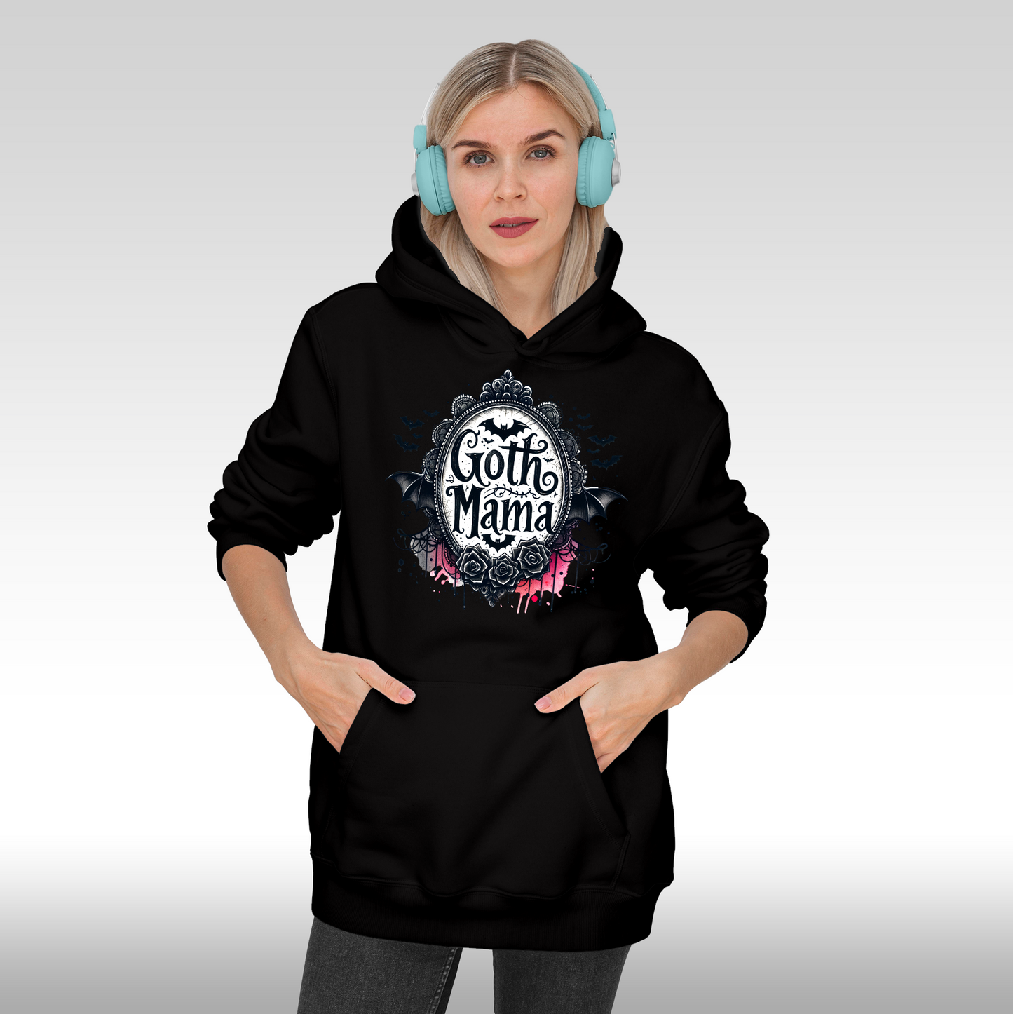 Hanorac negru personalizat Fata Dama mama "Goth Mama" streetwear
