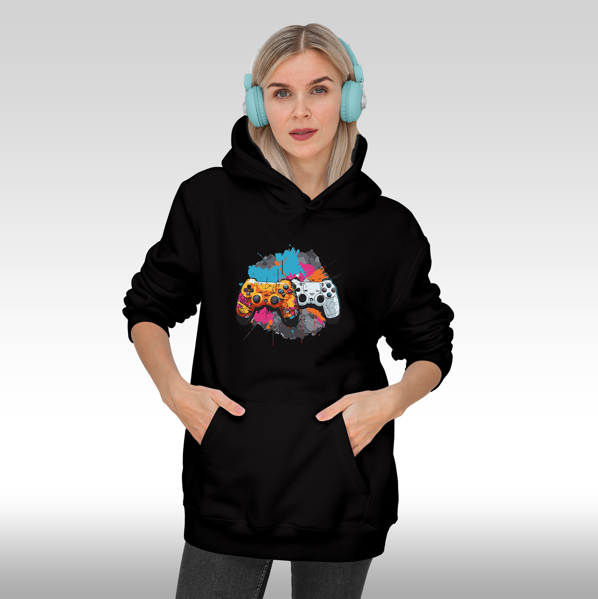 Hanorac negru personalizat Fata dama urban "Console Gaming" streetwear
