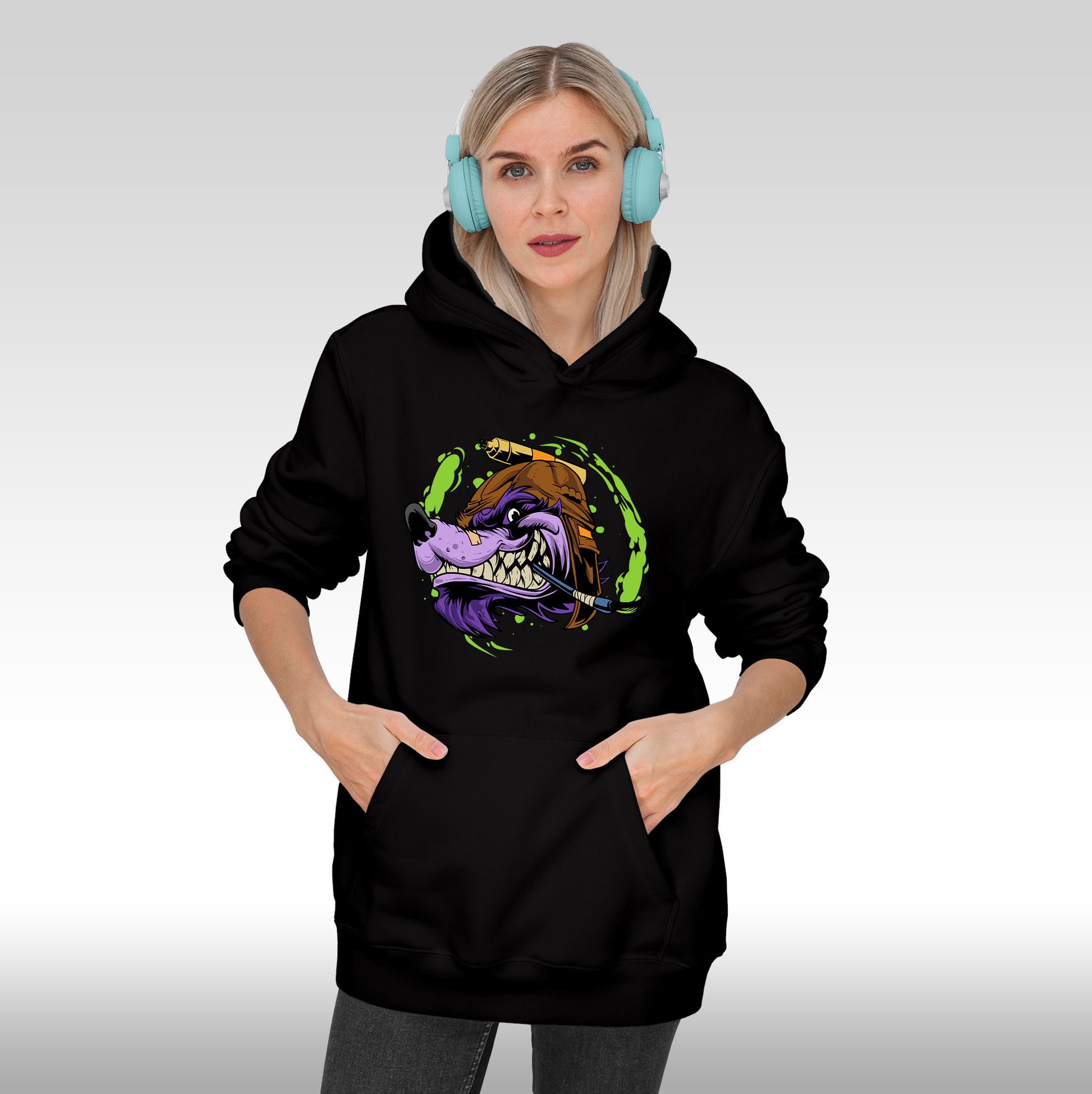 Hanorac negru personalizat Fata Dama urban "Roaring Beast" streetwear
