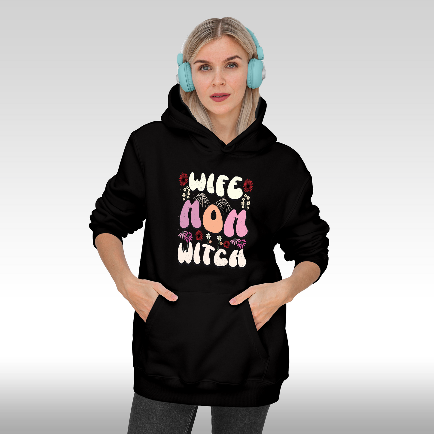 Hanorac negru personalizat Fata Dama mama "Wife, Mom, Witch" streetwear
