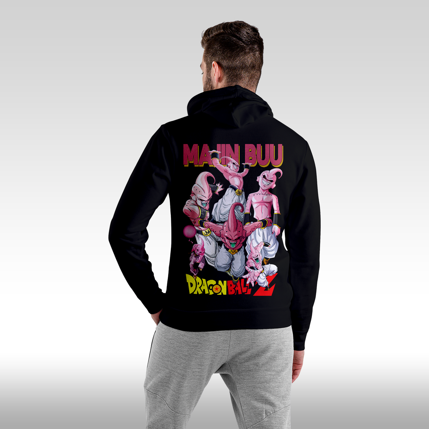 Hanorac negru personalizat Spate barbat anime "Majin Buu" streetwear
