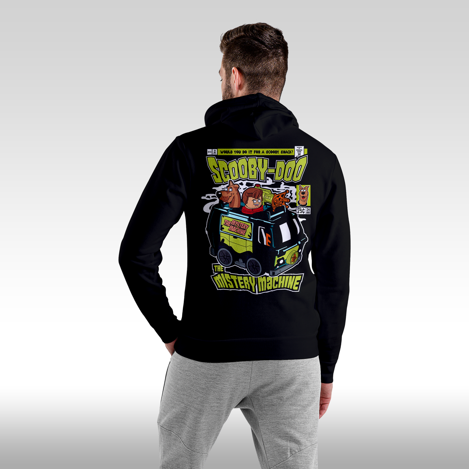 Hanorac negru personalizat Spate Barbat urban "Scooby-Doo" streetwear
