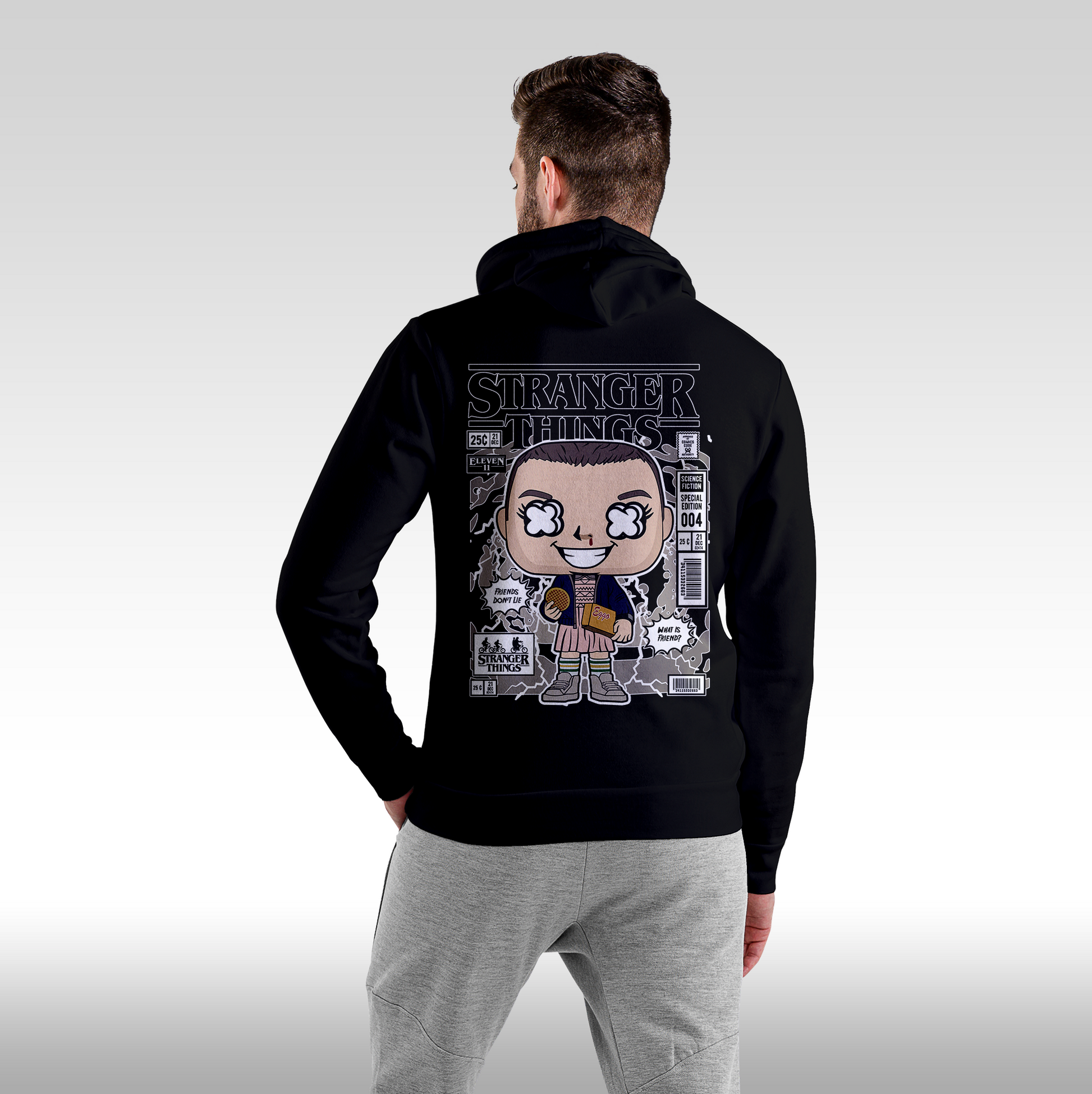 Hanorac negru personalizat Spate barbat urban "Stranger Things" streetwear